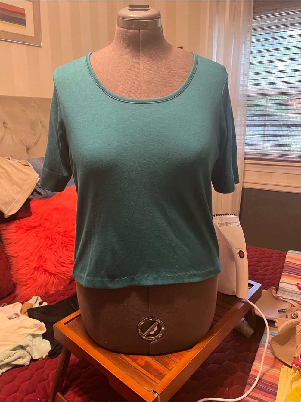 Women's L L Bean Teal Crewneck Short Sleeve Top